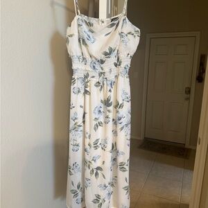 White and blue floral dress